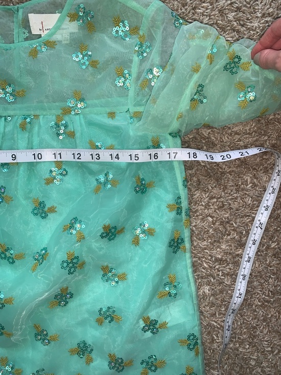 Anthropologie Sabine Beaded Sequin Mint Green Embroidered Puff Sleeve Blouse - Picture 6 of 11